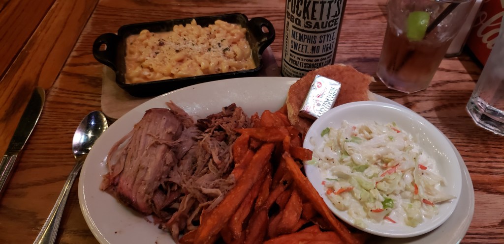Pork, Sweet Potato Fries, Mac & Cheese